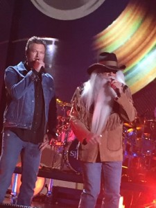Blake Shelton performed part of his new song "Doing it to Country Songs" with the Oak Ridge Boys.  Bonus Song!  They also performed part of "Elvira!"  Did you see the camera shot of Carrie Underwood singing word to word to Elvira? 