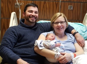 (Left to right) Kenny and Martha Stice of Teutopolis proudly introduce new daughter Luella Diane Stice, HSHS St. Anthony’s Memorial Hospital’s New Year’s Baby of 2017.